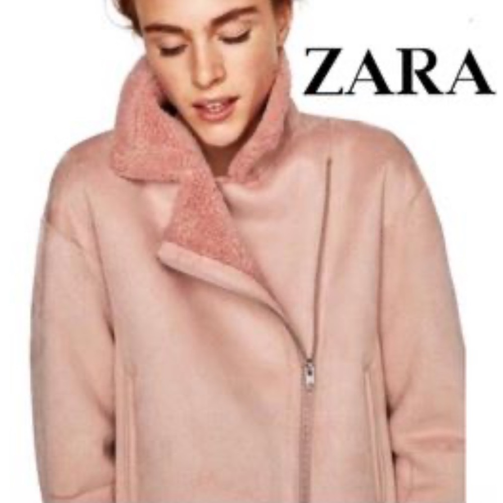 Zara pink faux Sherpa and suede zip up jacket size M